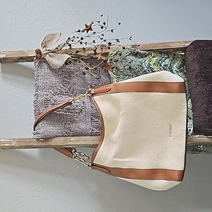 Nine West Channa Jet Set Carryall - Khaki Ivory/Gold. Great Condition